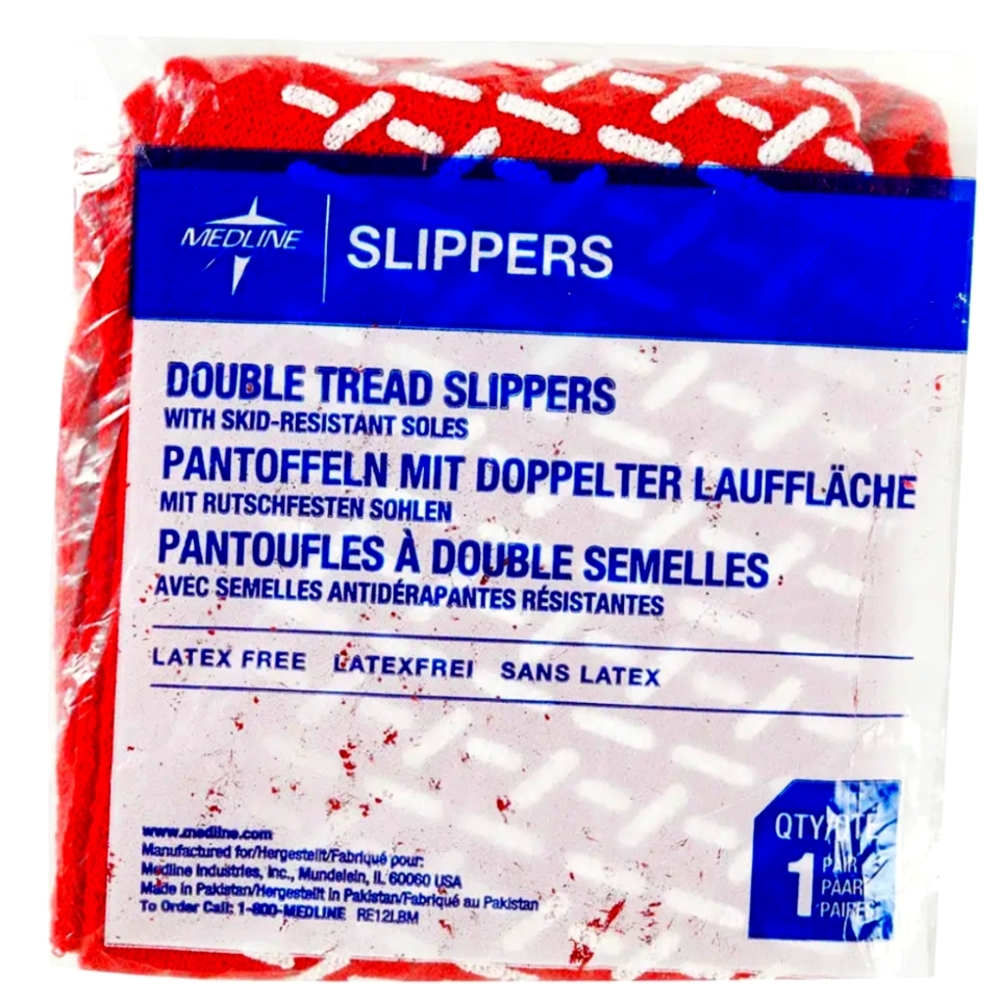 🆕Skid Resistant Soles with Double Tread, Red Slippers by MedLine